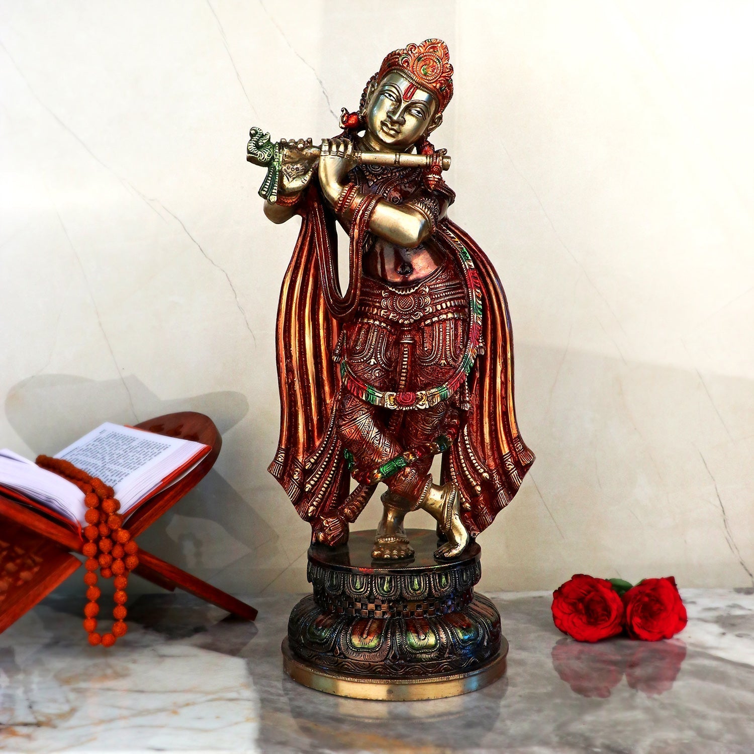 Delicate Krishna Colorful Brass Idol