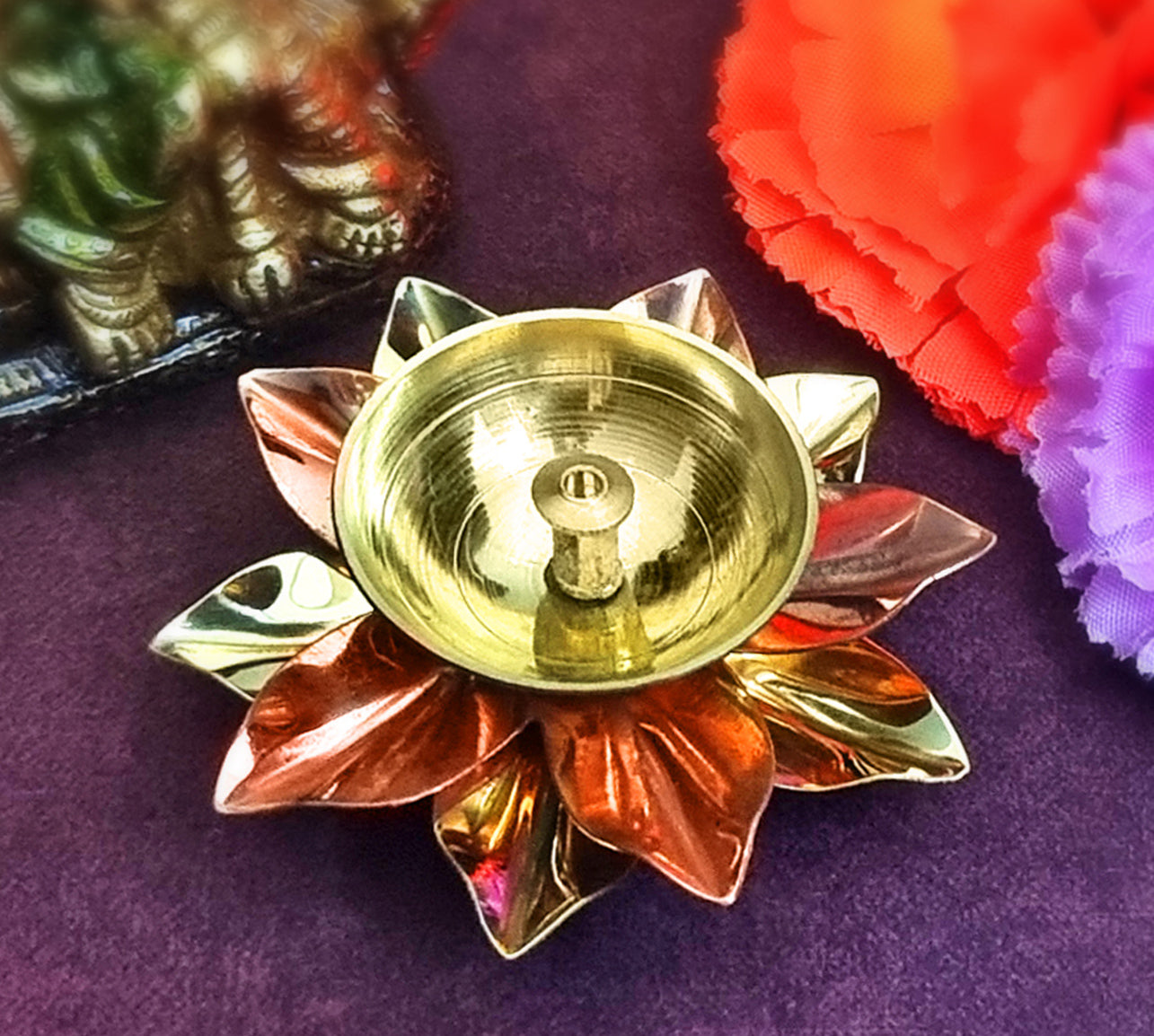 Alluring Brass Copper Lotus Kamal Diya (Small)