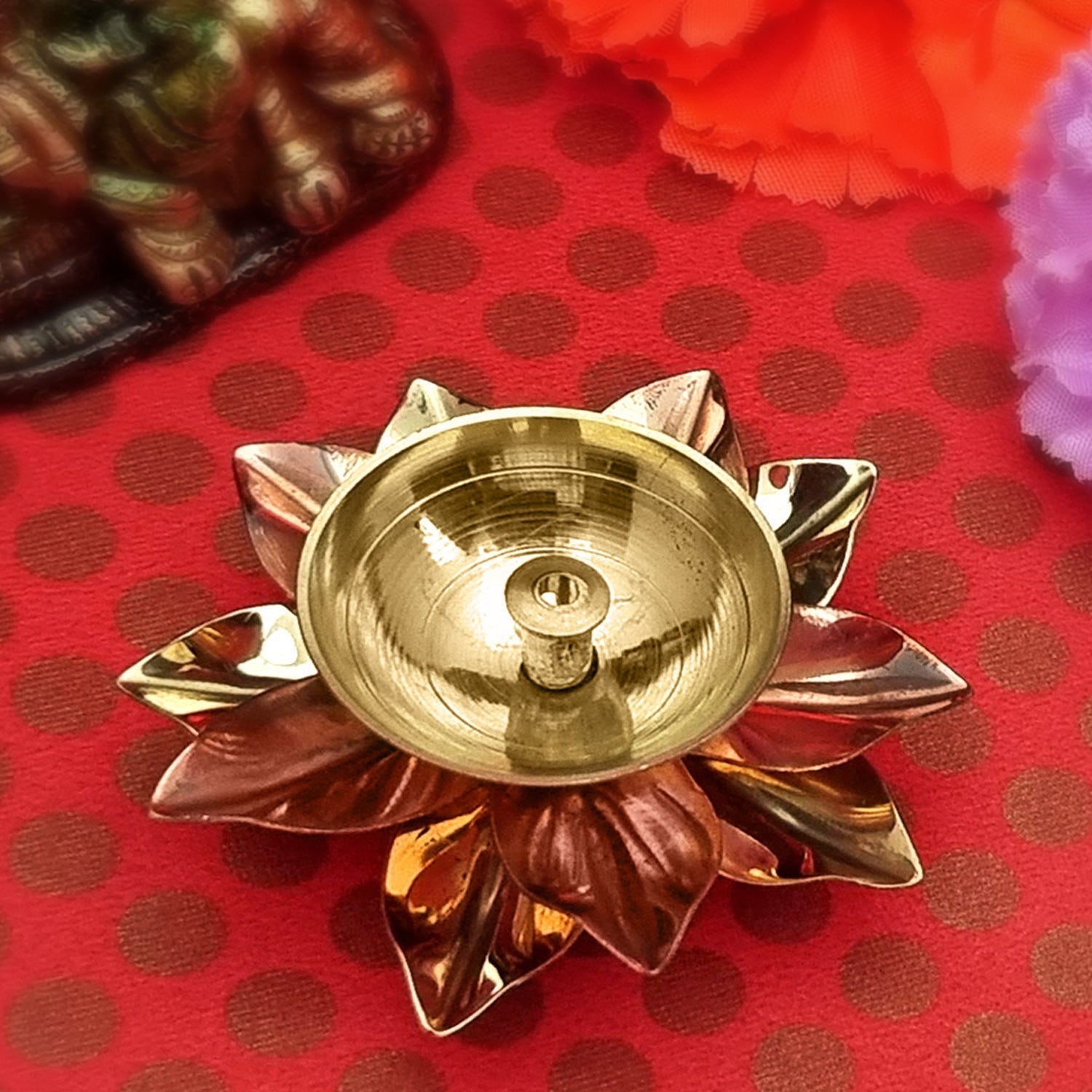 Alluring Brass Copper Lotus Kamal Diya (XLarge)